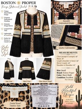 Boston Proper Black Multi Fringe Statement Jacket